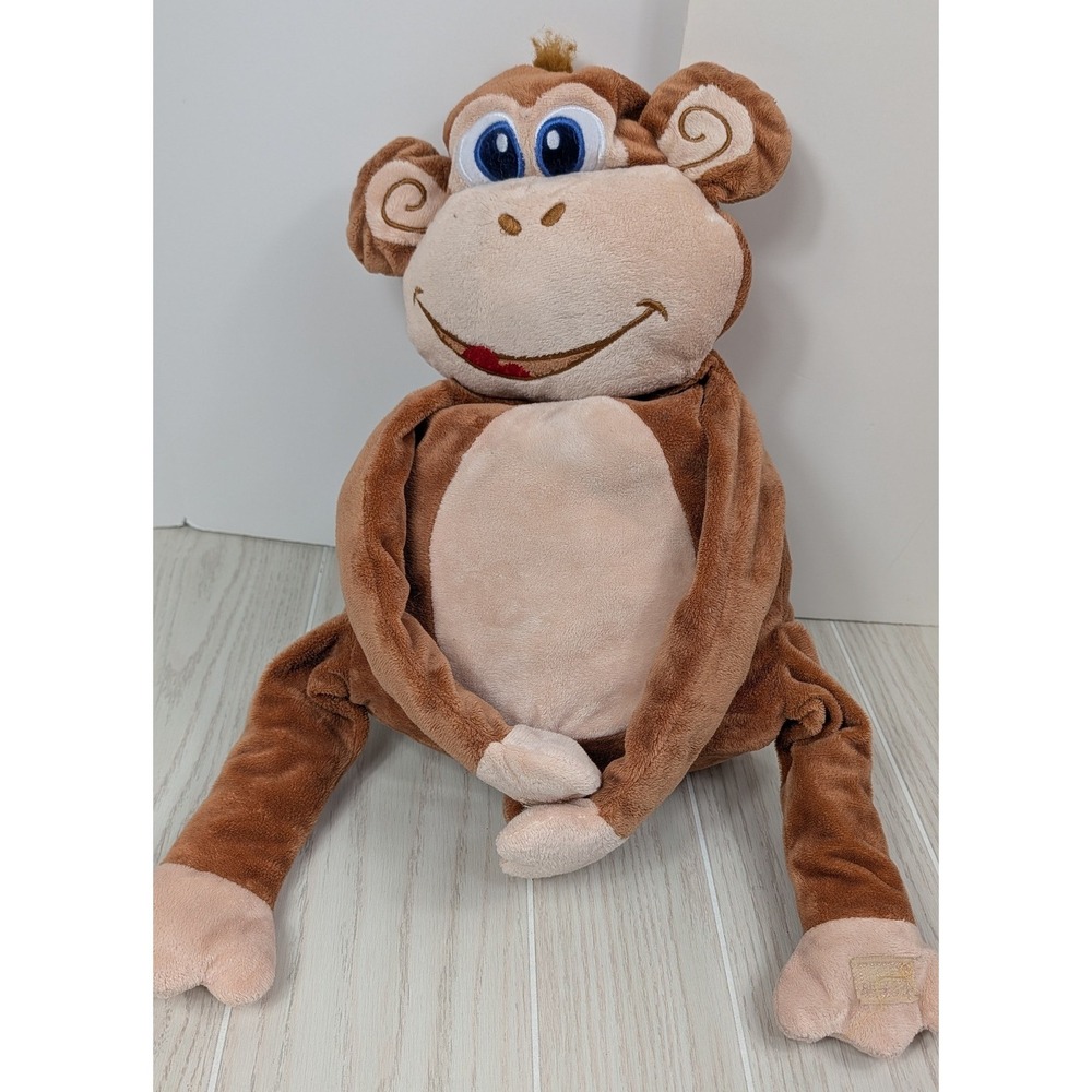 Monkey Plush blanket holder FLAW Brown Fastening Hands Feet swirl ears blue eyes